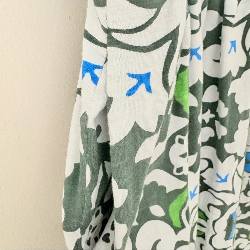 Boden Easy Notch Neck Jersey Dress 100% Cotton Green Blue Floral Size 4 - Image 8