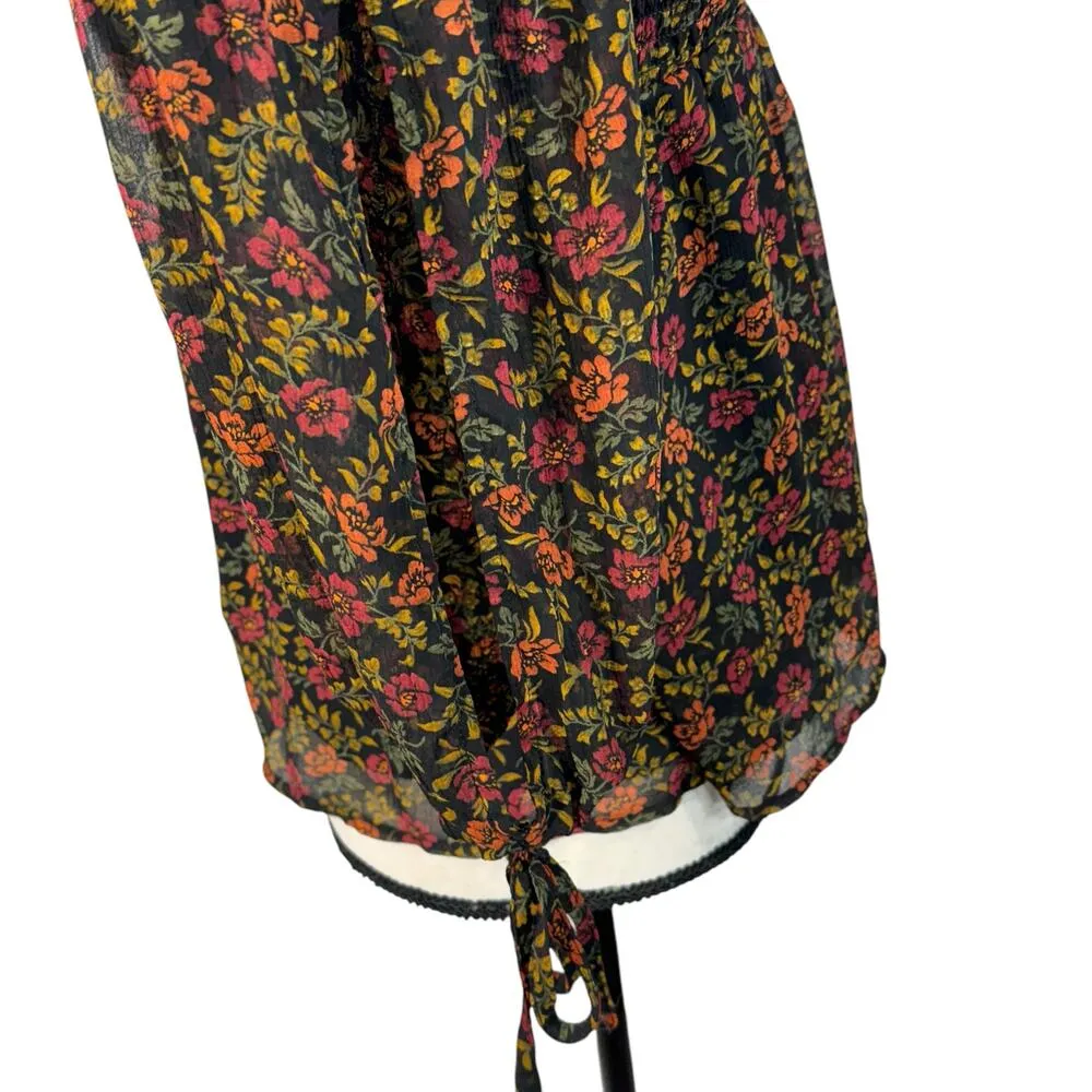 American Eagle X-Small Top Floral Off-Shoulder Lined Split 3/4 Sleeves Smocked - Image 5