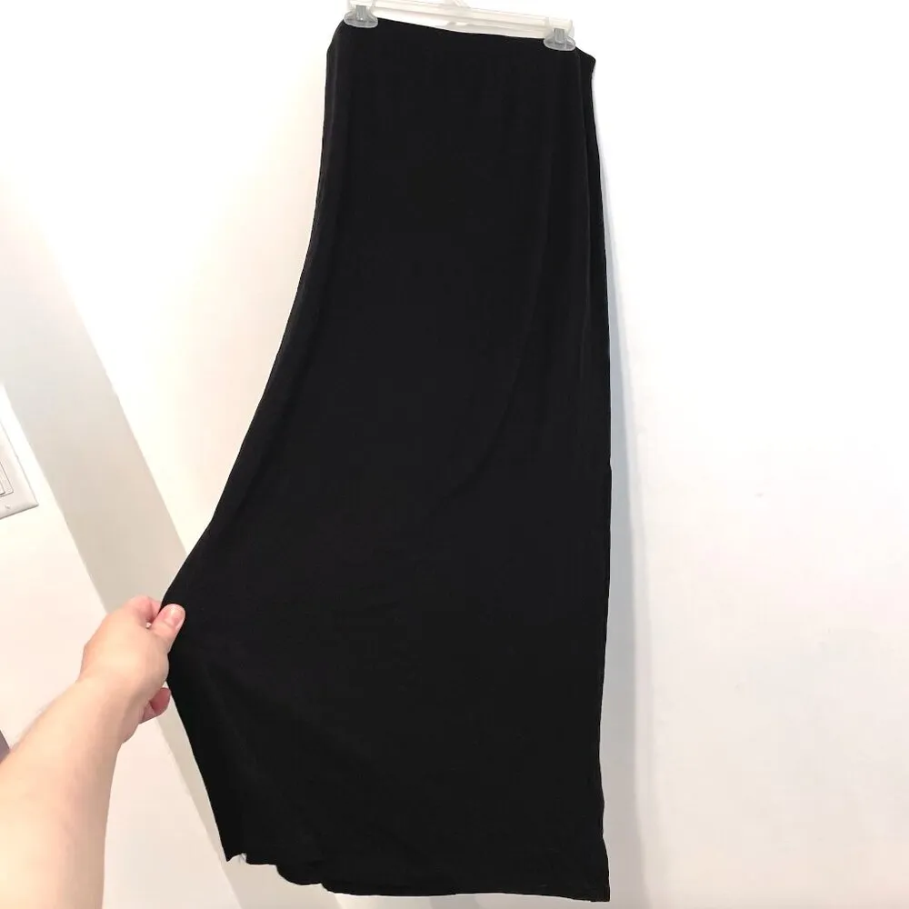 WHITE HOUSE BLACK MARKET WHBM Knit Maxi Skirt Solid Black Elastic Waist 2 Slits - Image 15