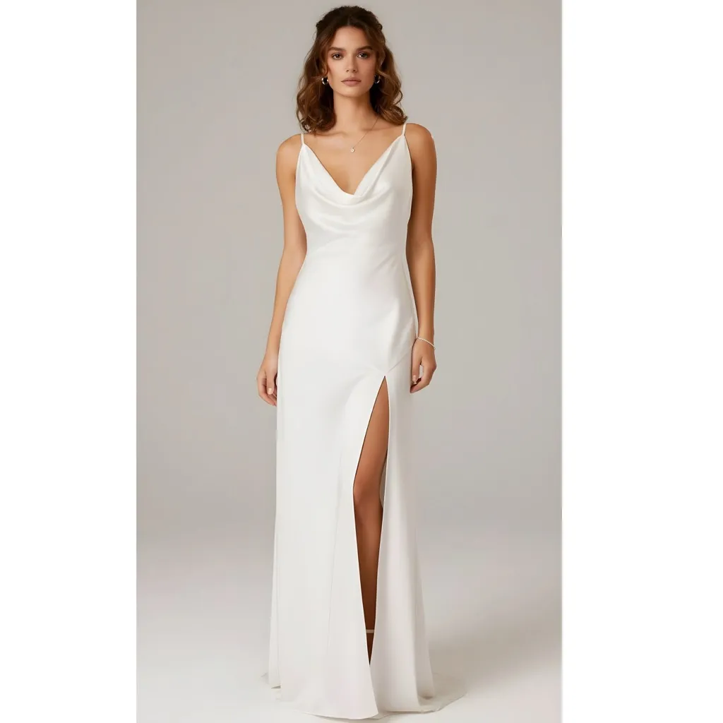 ELLIATT Clementine Long Satin Gown, Ivory, XL - Image 2