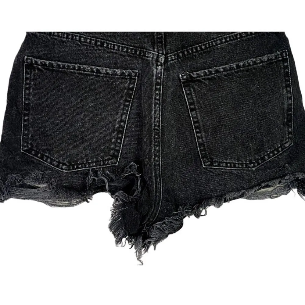 ZARA Cutoff Distressed Jean Shorts Raw Ripped Hem High Rise Pockets 4 Wash Black - Image 9