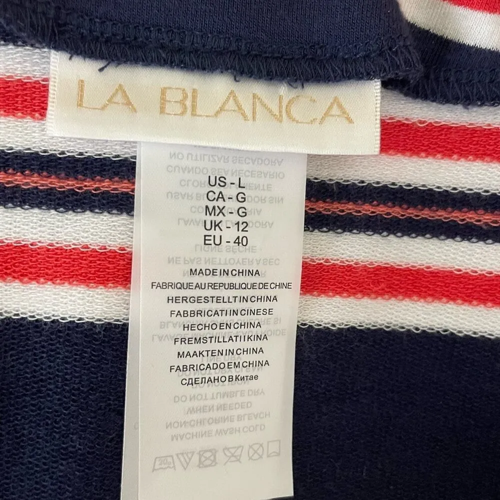 La Blanca Women Shift Dress L Sailor Striped Lace Bodice Nautical Coastal Preppy - Image 2