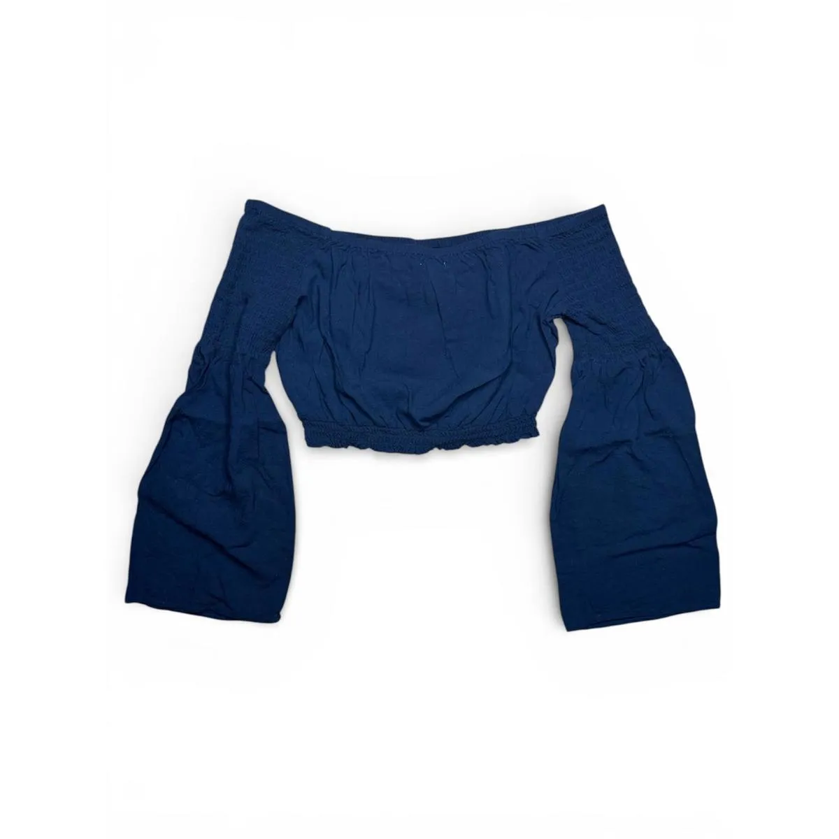 Lottie Moss Navy Floral Off the Shoulder Bell Sleeve Crop Top Size Small PacSun - Image 2