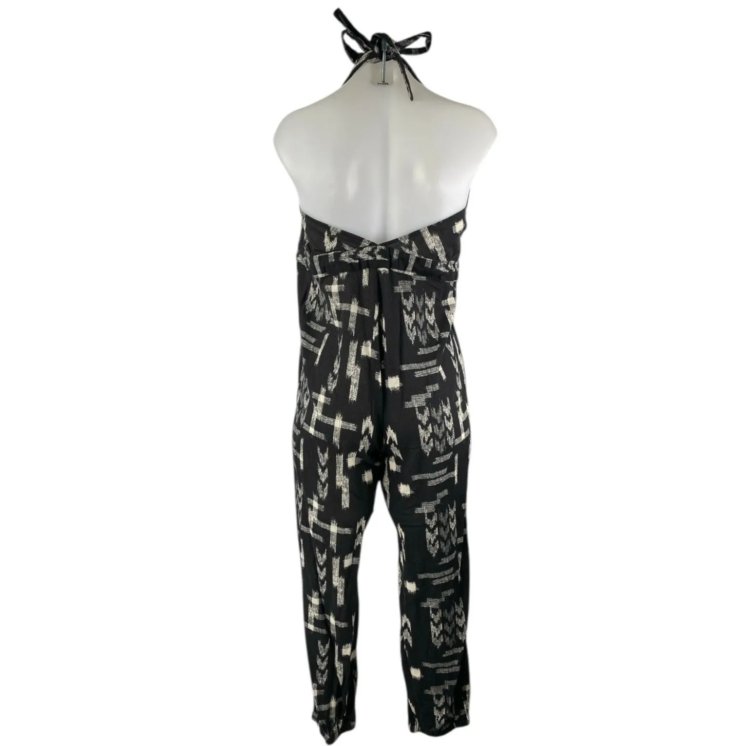 Madewell Black Printed Sleeveless Halter Neck Belted Wrap Romper Jumpsuit Size S - Image 2