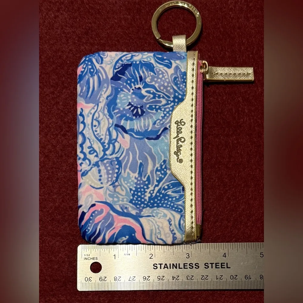 Lilly Pulitzer Pink Blue Floral Wallet Change Purse Key Ring ID Case Card Holder - Image 6