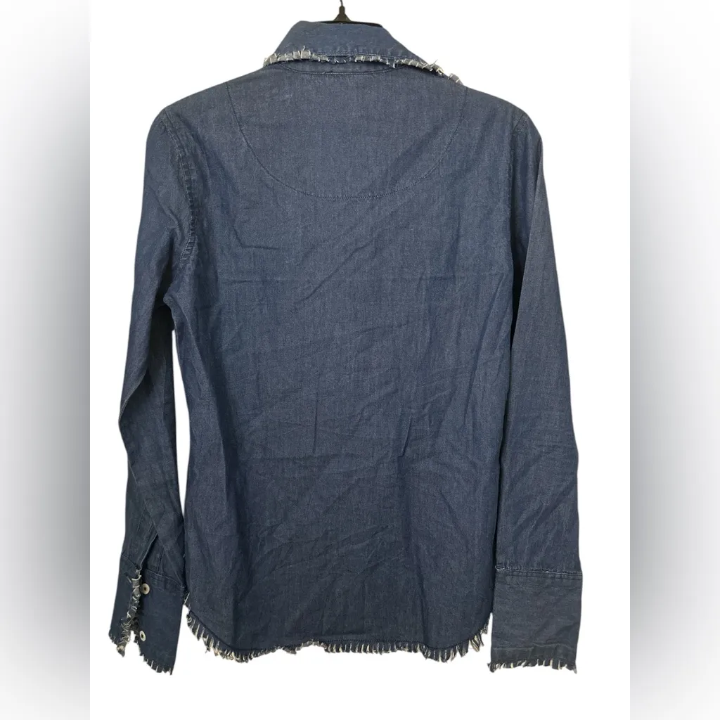 Tizzie LS Denim Ruffle Edge Button Up Shirt NWOT Blue Size XS - Image 2