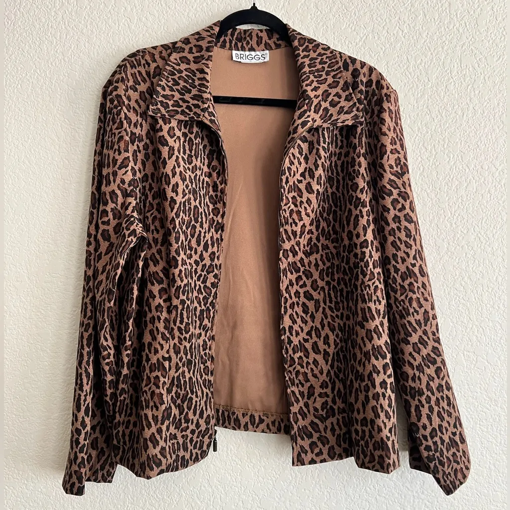 Briggs Leopard Print Zip Front Jacket Women’s XL Long Sleeve Animal Print Blazer - Image 4