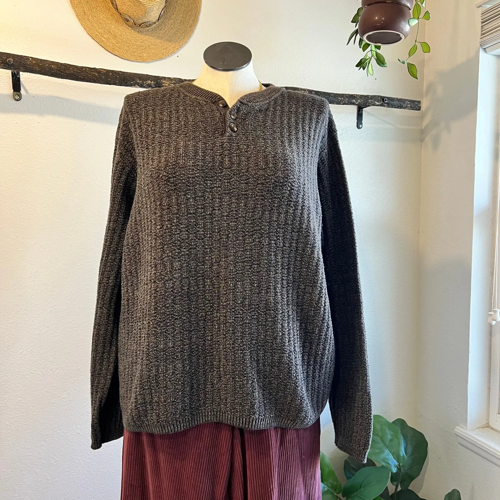 Bill Blass 90s USA Made Cotton Chunky Knit Button Pullover Sweater Size Large - Image 3