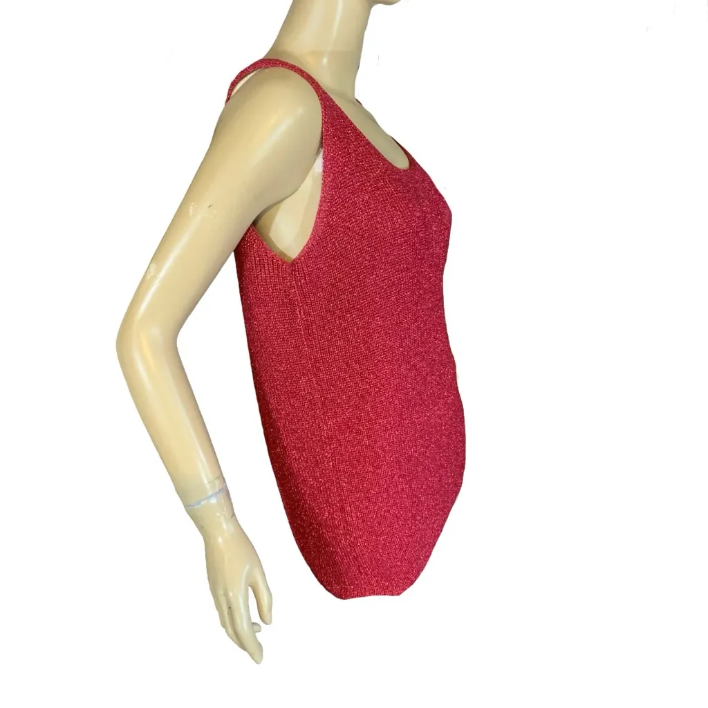 VINTAGE 1990'S CHRISTINE PHILLIPE PINK METALLIC SLEEVELESS SWEATER (M) Size M - Image 3