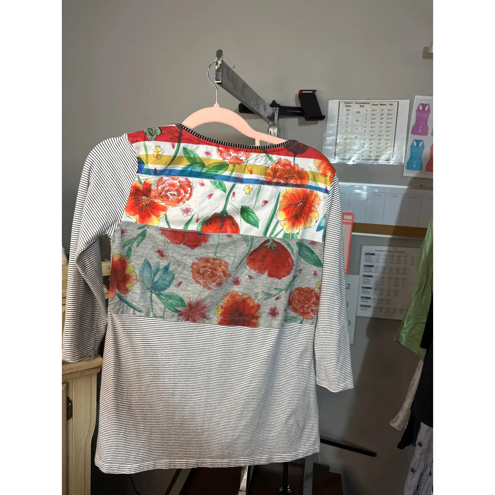 John Mark  Rose Applique Floral Pull Over Striped Tunic - Image 4