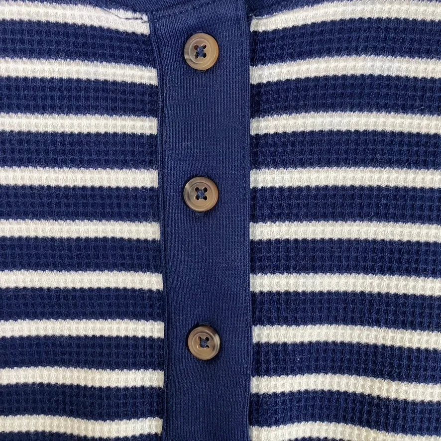 Lands' End Women's XL Deep Sea Navy Ivory Stripe Waffle Sleep Shirt Top New Blue - Image 3