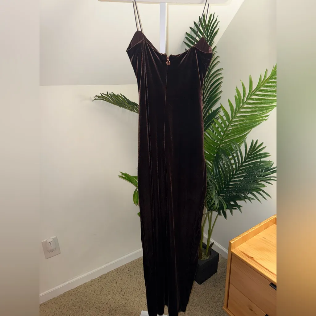 Nookie Verve Maxi Velvet Dress Truffle‎ Brown Cutout Size Small - Image 6