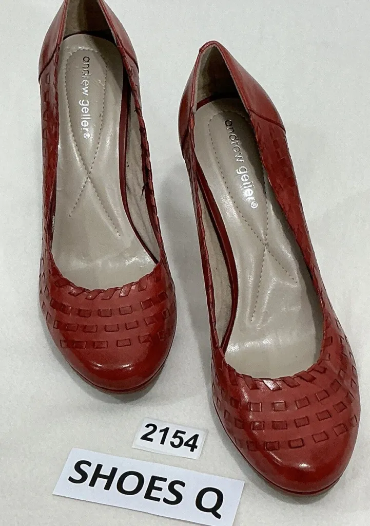 Womans Andrew Geller Knot Braided Red Leather Slip On Platform Pumps 10 M - Image 1