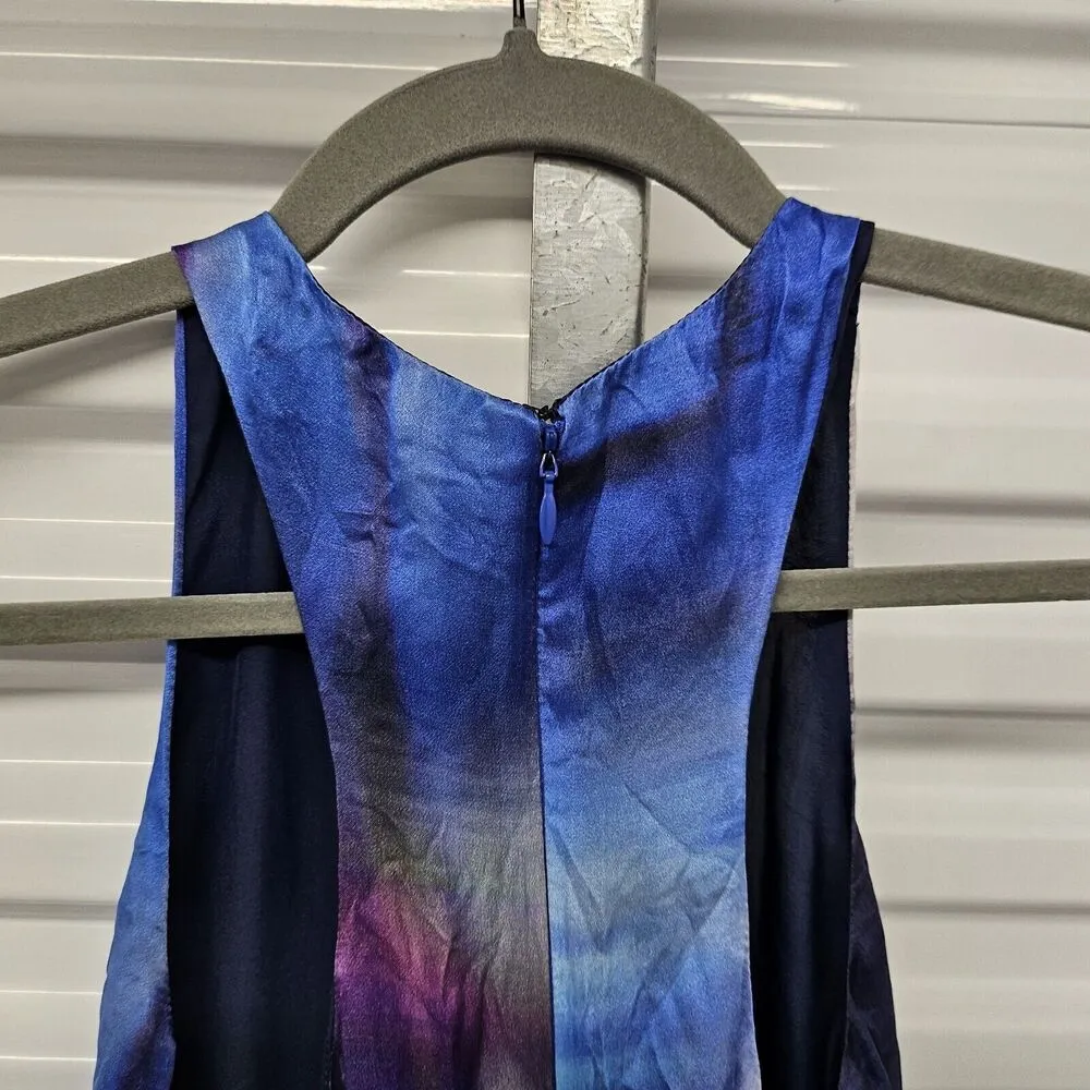 Lavender Brown Silk Watercolor Abstract Mini Dress Pockets Racerback Size S - Image 6