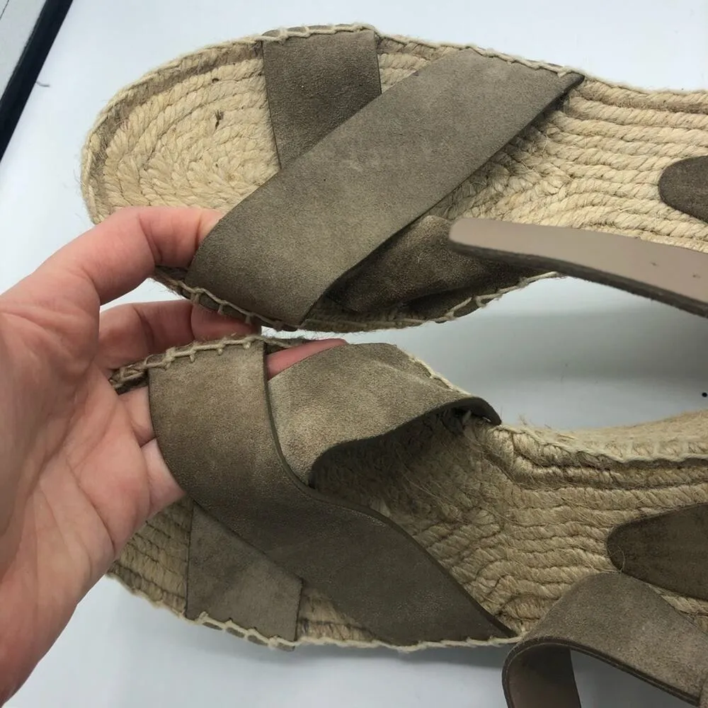 Vince Taupe Leather Espadrille Wedge Sandals Womens 10 Strappy Beachy Casual - Image 2