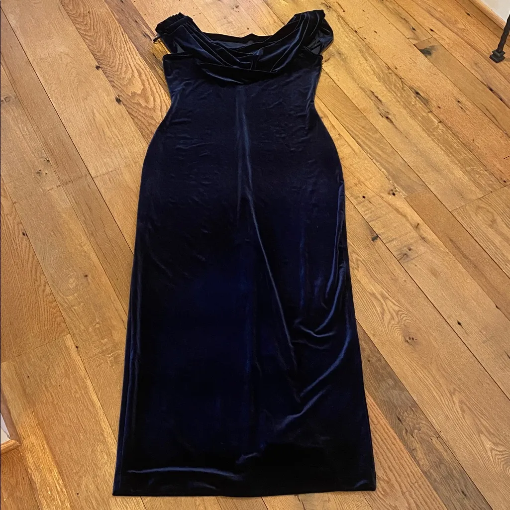 Alex Velvet Double Cowl Fitted Maxi Evening Gown Midnight Blue Imperial Size 14 - Image 6
