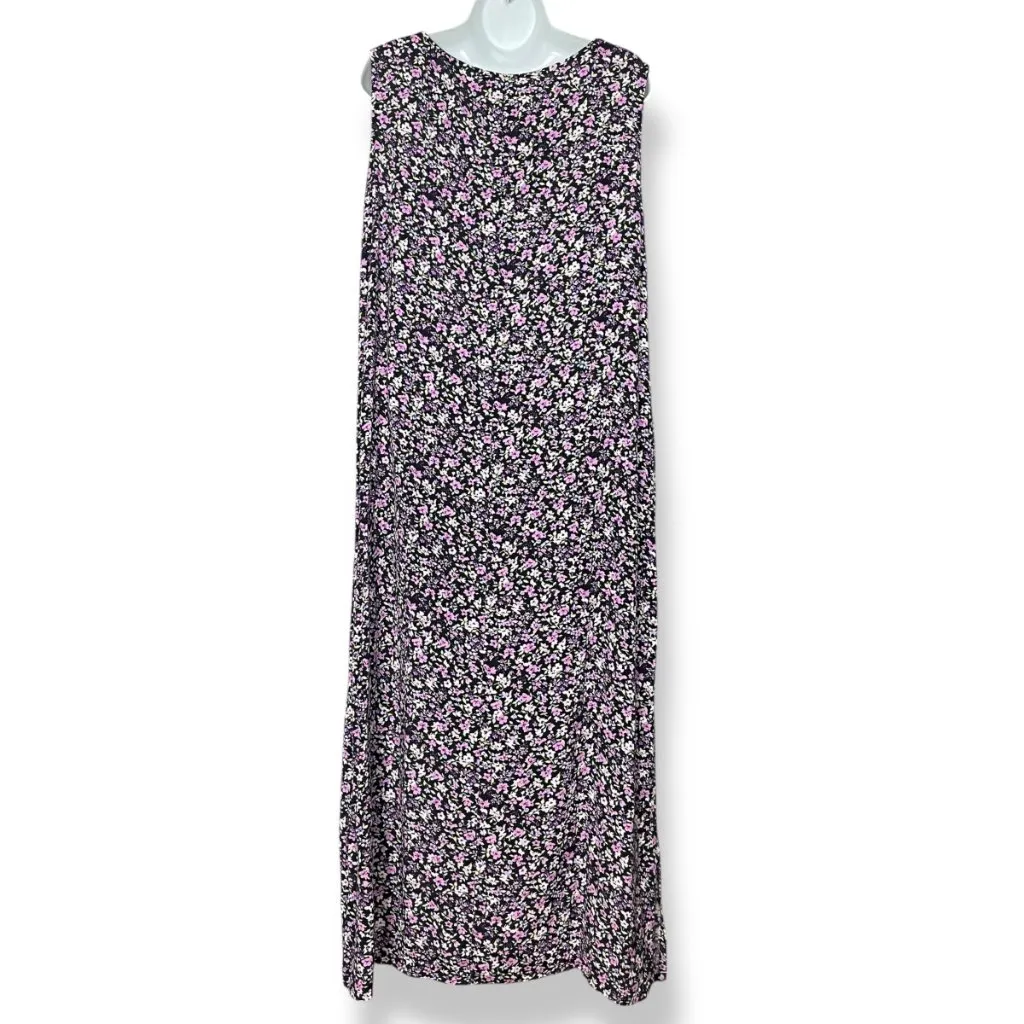 Vintage 90s Floral Dress Deadstock Black Purple Sleeveless Size Large Women Maxi - Image 3