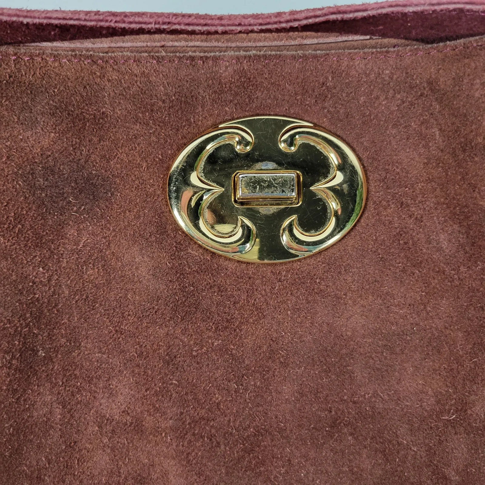 Emma Fox Womens Crossbody Shoulder Bag Burgundy‎ Suede Leather Boxy Flap NEW - Image 5