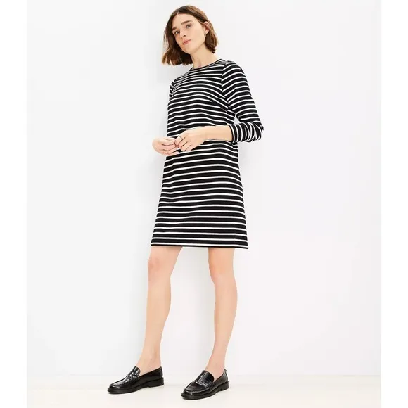 LOFT‎ Striped Ottoman Mock Neck Dress Long Sleeve Mini Ribbed Material NWT - S - Image 15