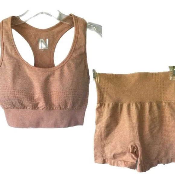 New Look Women's Peach Sports Bra Bike Shorts Activewear Workout Set Small - Image 2
