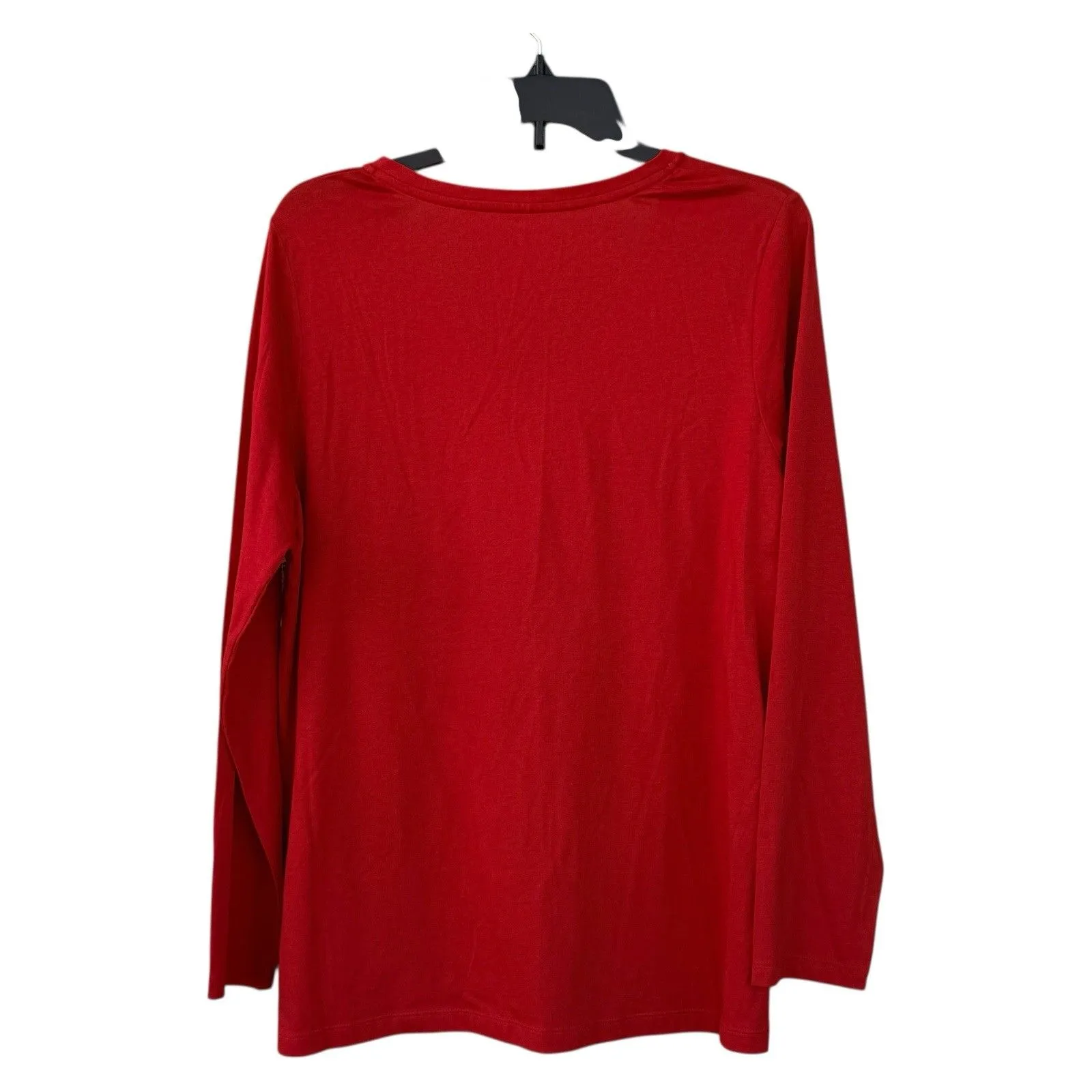 NWT Hue Women's Solid V-Neck Long-Sleeve Pajama Top Red Size Large Cotton Modal - Image 2