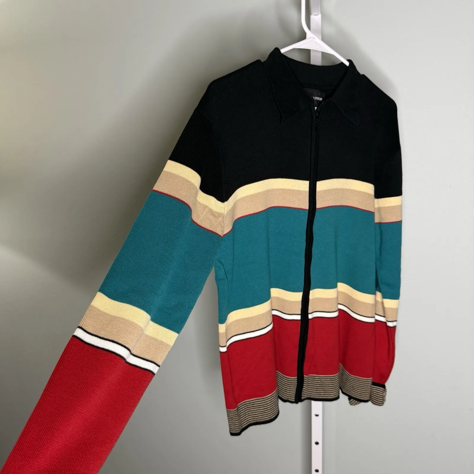 Women's Sag Harbor Zip Up Colorful Sweater Stripe  Large Cotton - Image 9