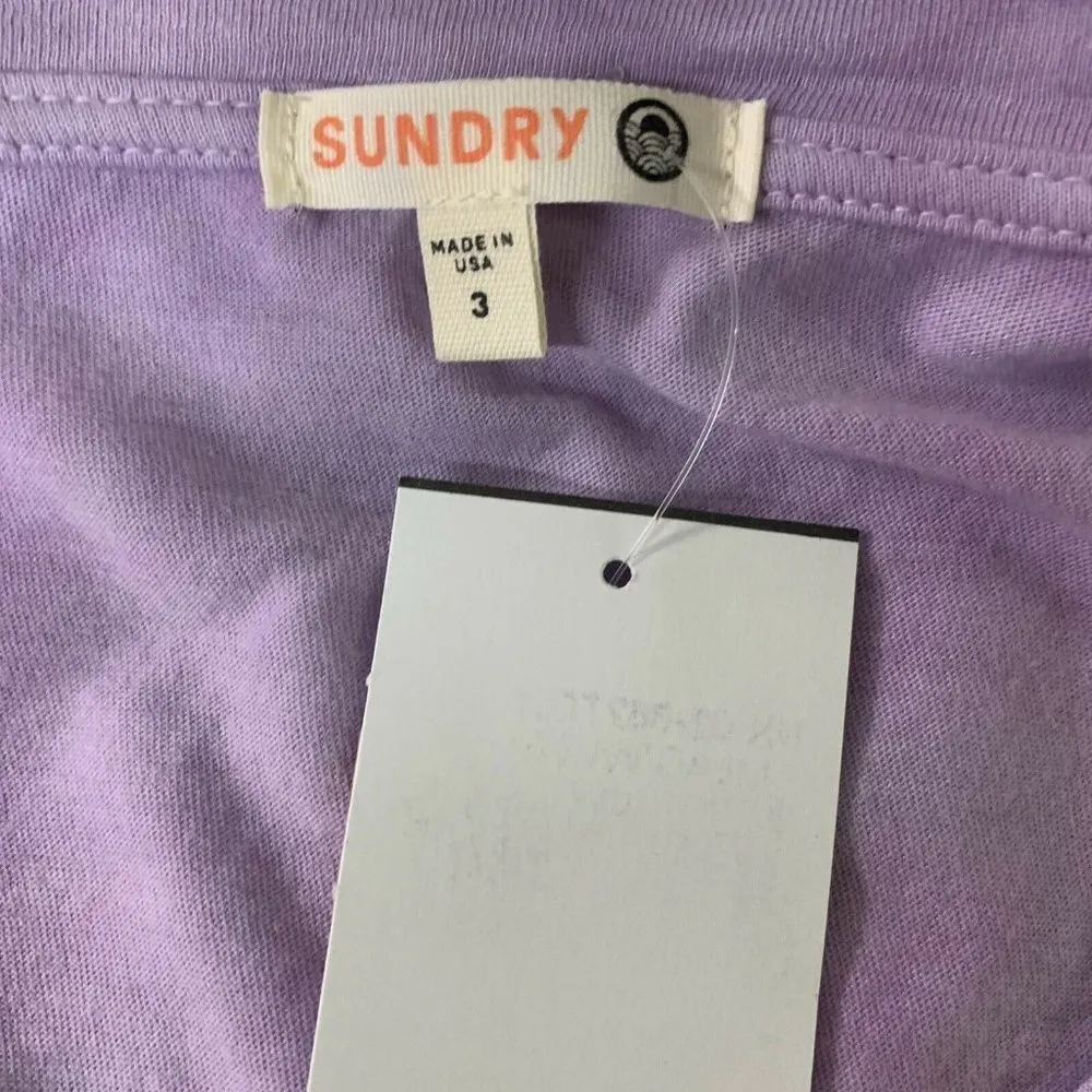 Sundry Womens Purple Lilac White Tie Dye Print Long Sleeve T-Shirt - Image 3