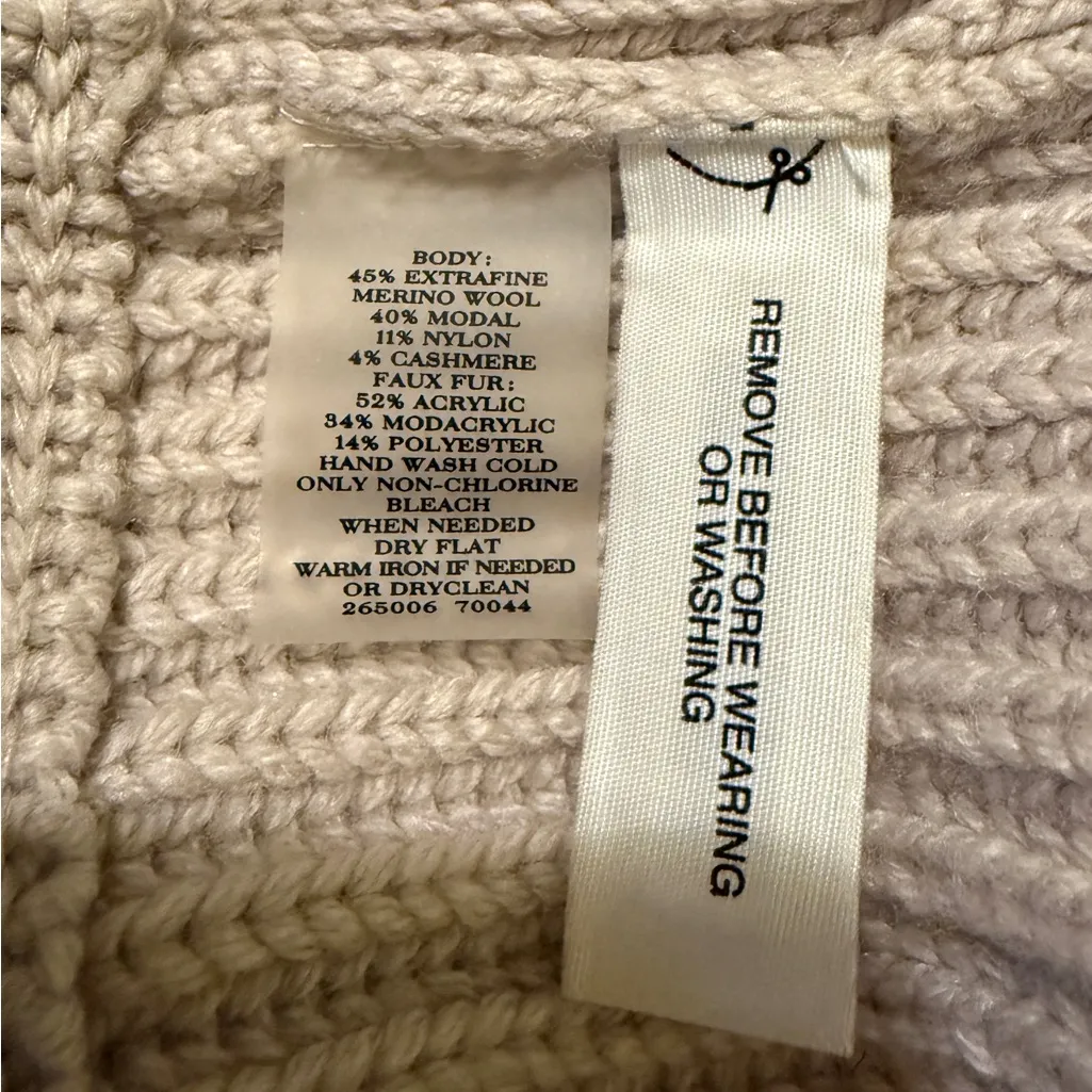 Ann Taylor Women's Merino Wool Blend Beige Tan Faux Fur Vest Jacket Shawl Sm - Image 3