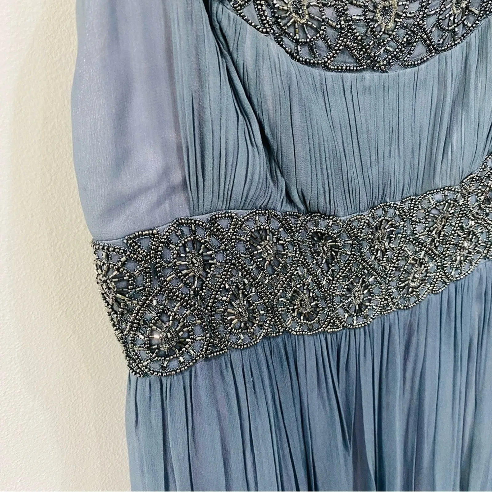 Adrianna Papell Beaded Empire Waist Evening Dress Steel Blue Sz 12 NWT Formal - Image 5