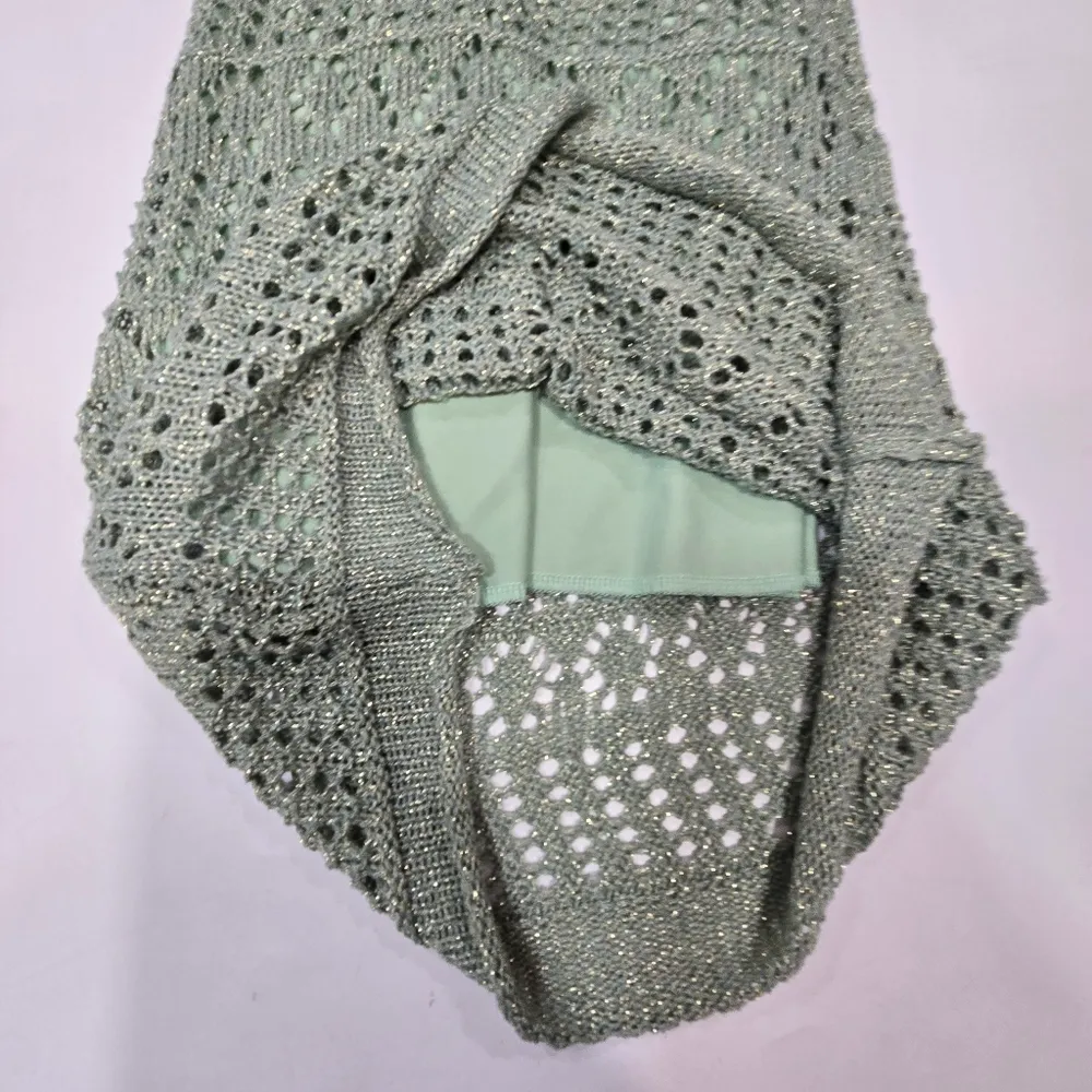 SNDYS x REVOLVE Strapless Crochet Maxi Dress in Green Shimmer Size XXS - Image 5