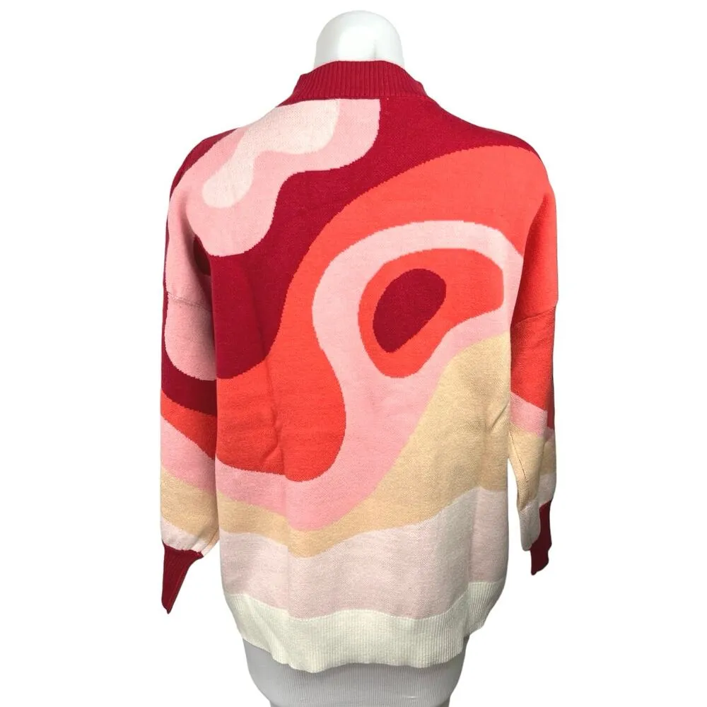 VRG GRL Multicolor Abstract Print Oversized Mock Neck Long Sleeve Sweater Size 8 - Image 2