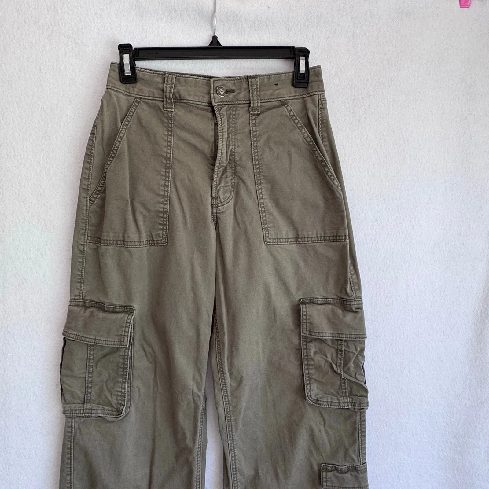 Hollister Cargo Pants Green 26R Ultra High Rise Baggy Utility Pockets Y2K Street - Image 4