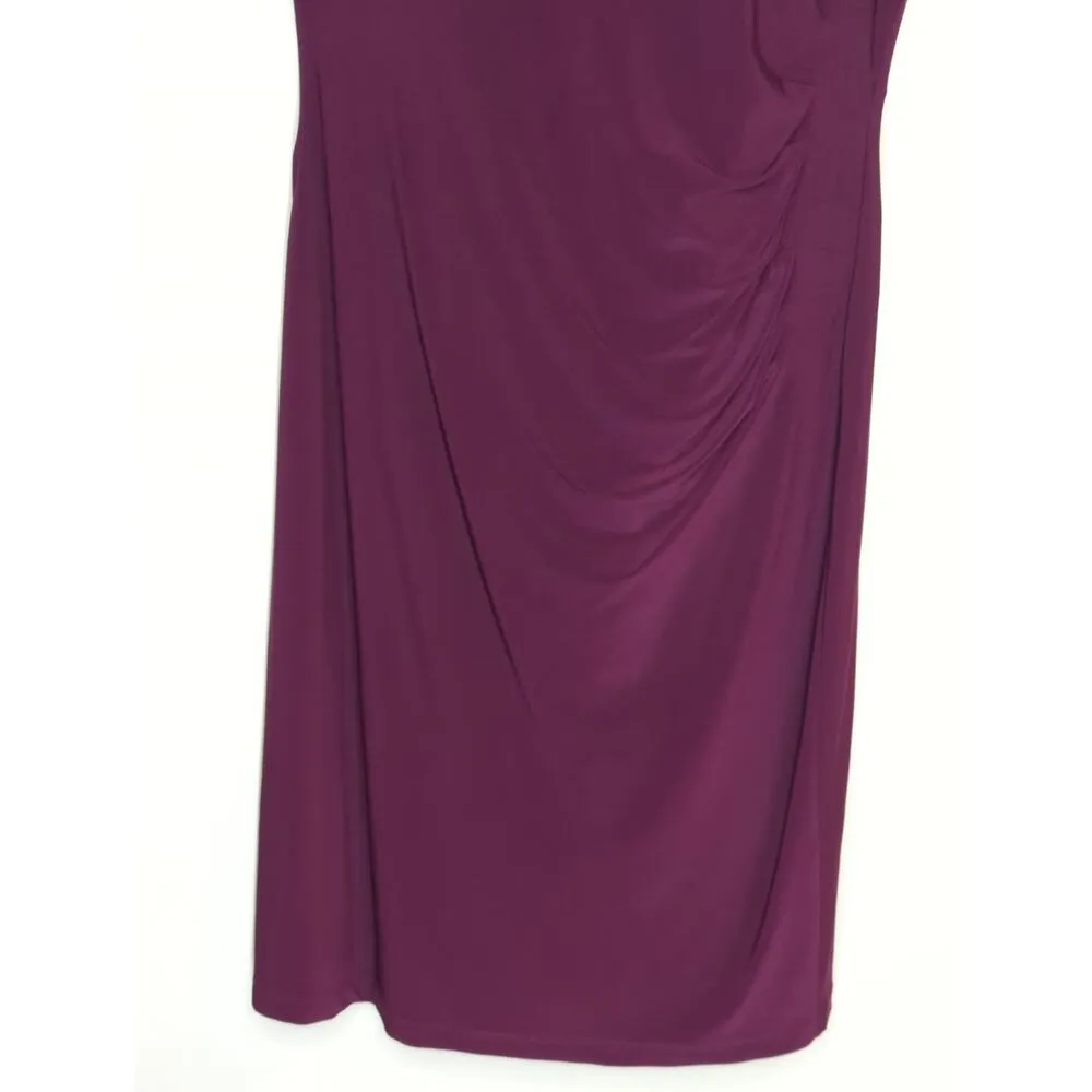 Lauren Ralph‎ Lauren Purple Ruched Jeweled Neck Midi Sheath Dress Size 12 - Image 3