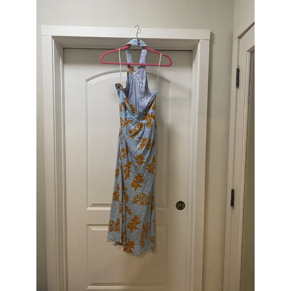 Hello Molly Leave Me Loving You Dress Womens Small Blue Floral Halter Midi - Image 5