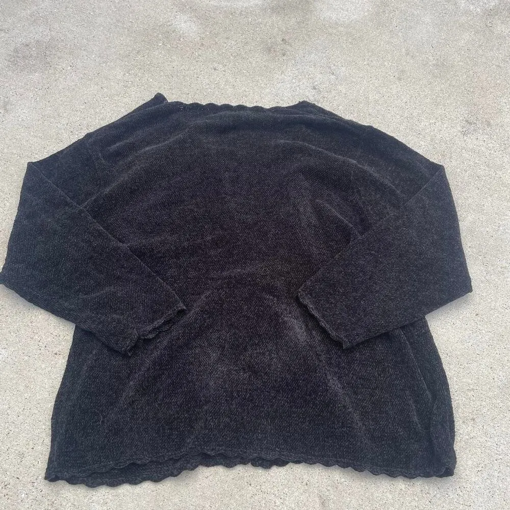 Vintage 90s Womens 3X Cottagecore Cardigan Velvet Embroidery Floral Grunge‎ Goth Black - Image 7