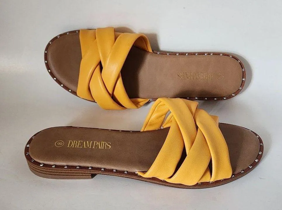 Dream Pairs Yellow PU Studded Slide Sandals Size 8 - Image 6