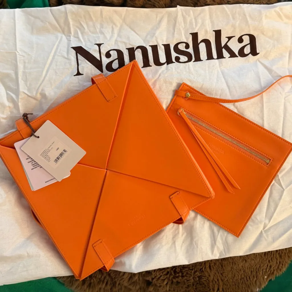 Nanushka Origami Tote Bag – Orange – NWT – Vegan Leather – With Zip Pouch + Dust - Image 2