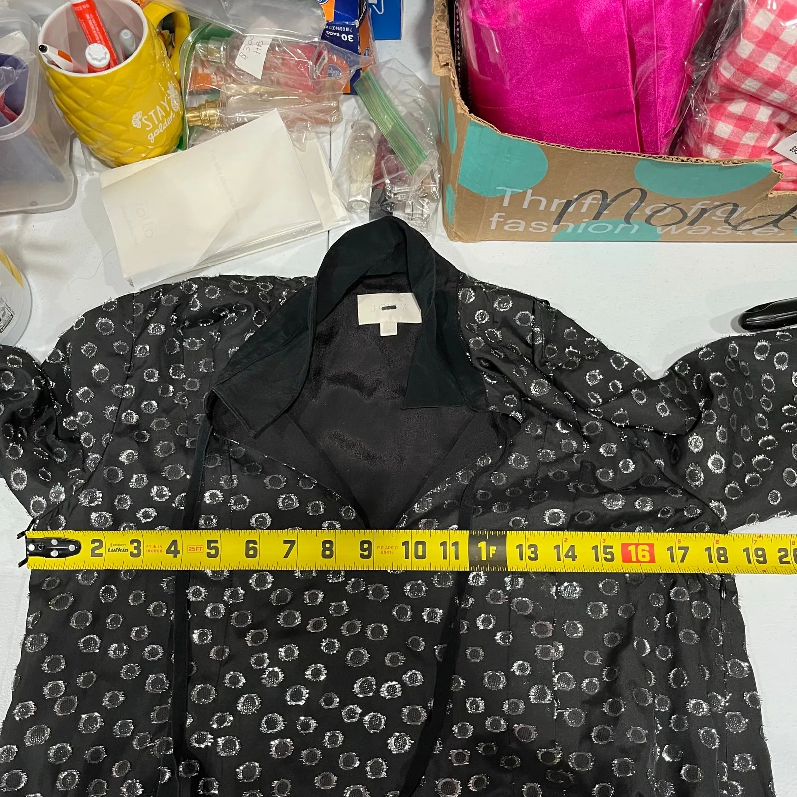 Jcrew Black Raised Polka Dot Midi Dress Neck Tie Womens Size 6 Side Zip - Image 6