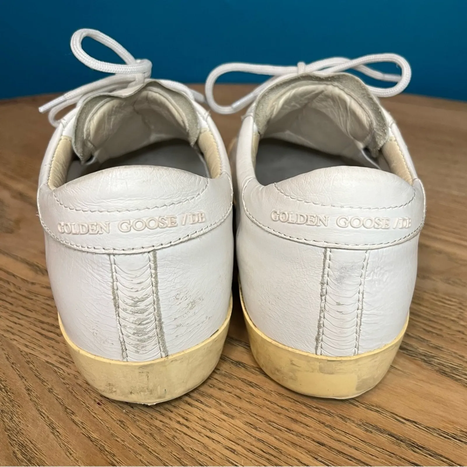 Golden Goose Superstar Smock White Distressed Leather Lace Up Sneakers Size 36/6 - Image 3