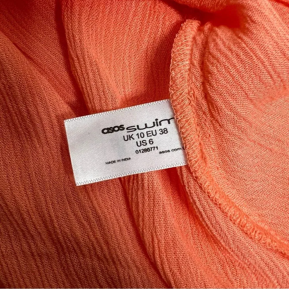 NWT ASOS Swim tie front slit bell sleeve cover up coral sz 6 - Image 3