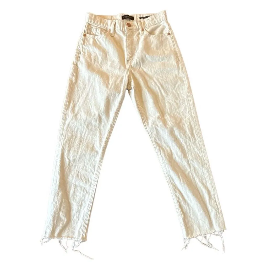 Banana republic high rise straight raw hem cream jeans size 27p - Image 3