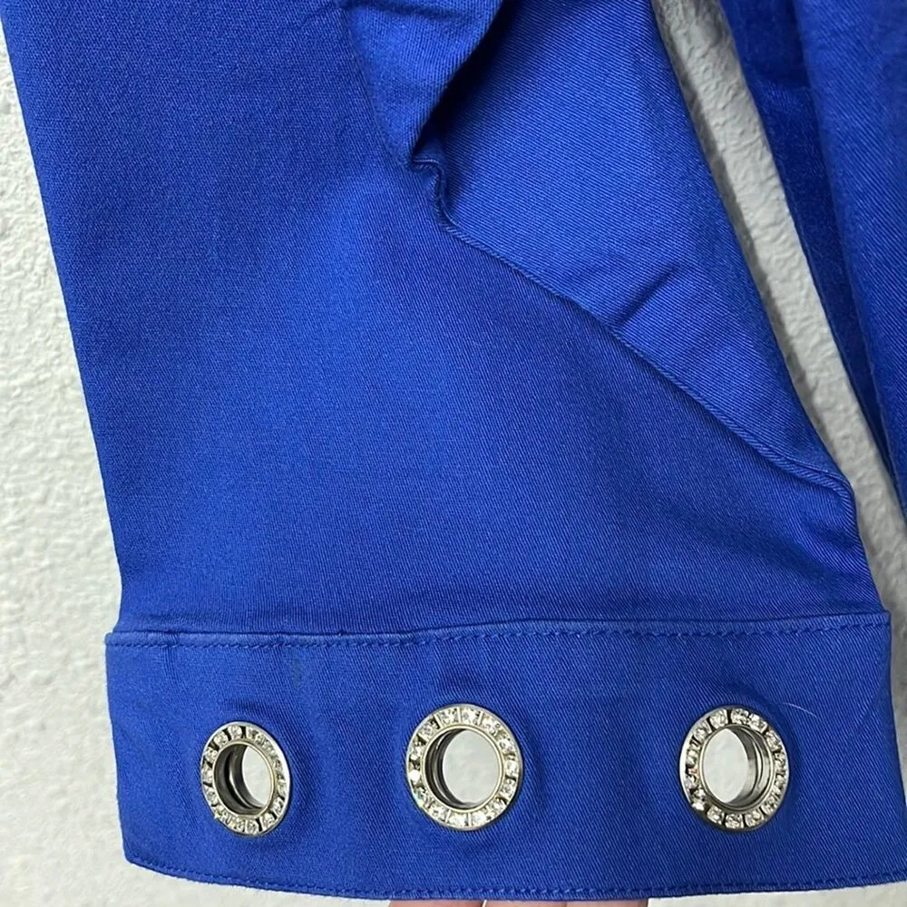 Tia Vtg Eyelet Jacket Size Large Electric Blue Rhinestone Embellished 80s 90s - Image 7