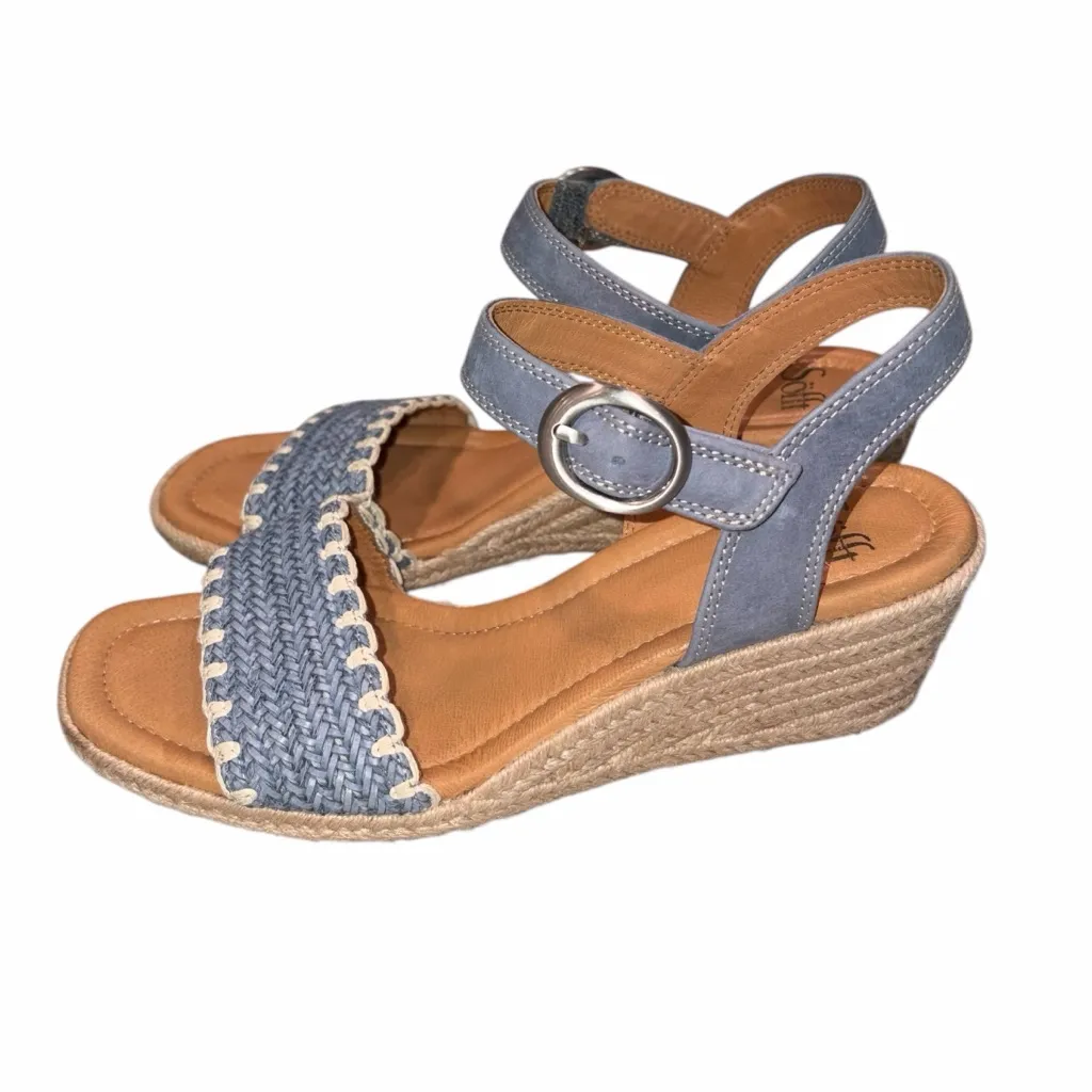 Sofft Inez Blue Leather Whipstitch Espadrille Wedge Sandals Shoes size 9 - Image 3