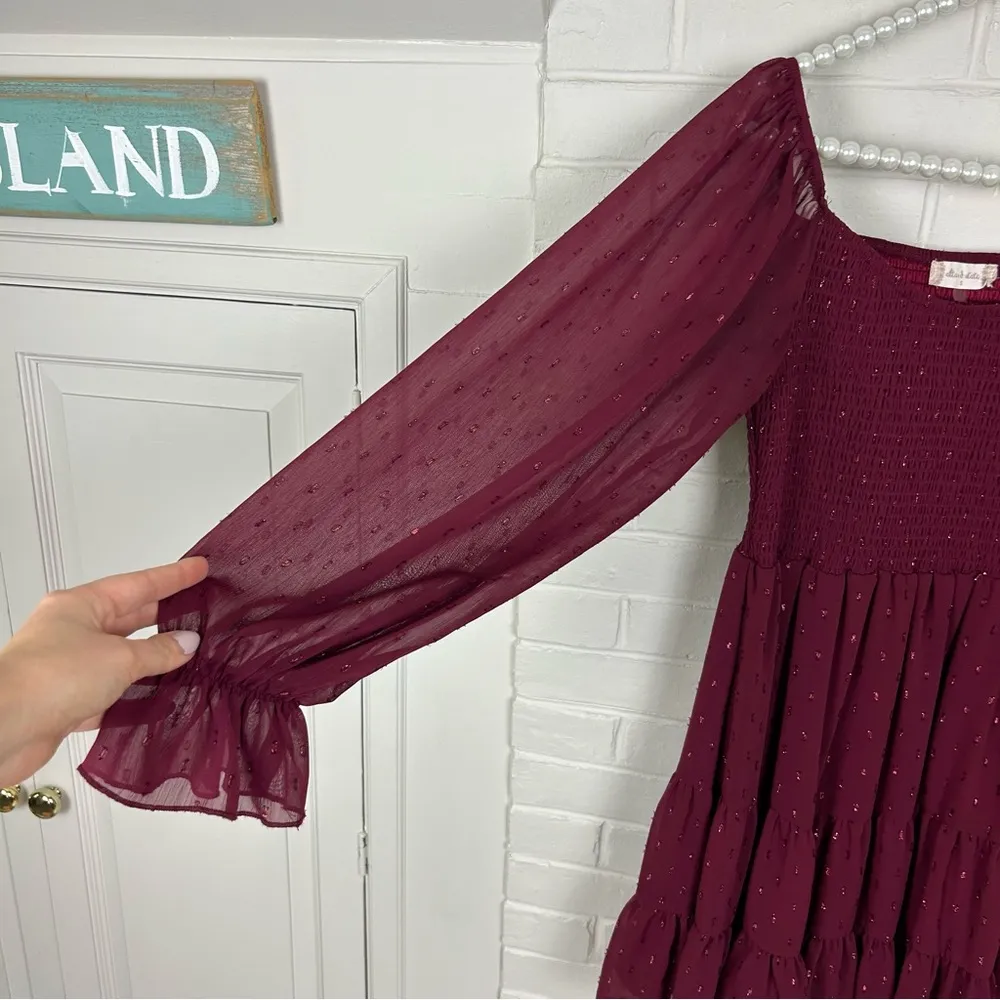 Altar’d State Shimmer Textured Smocked Tiered Long Sleeve Dress Size S - Image 7