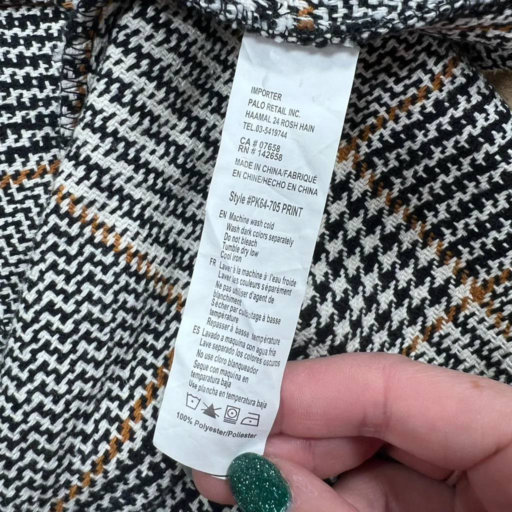 Revamped Plaid Houndstooth Wrap Coat M - Image 10