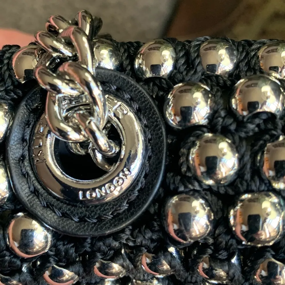 Authentic KURT GEIGER LONDON SILVERSTONE STUDS CROCHETED/LEATHER FLAP CROSSBODY - Image 11