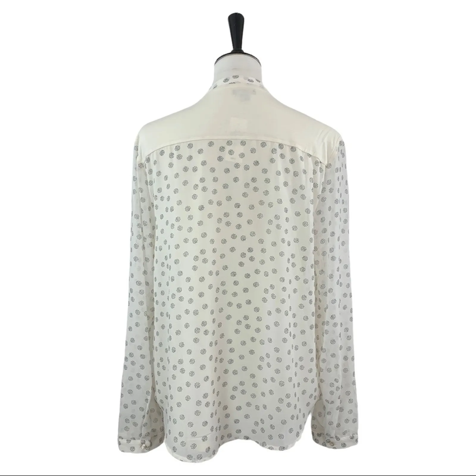 Ann Taylor Career Blouse Tie Neck Long Sleeves White Black NEW Women's Size M - Image 5