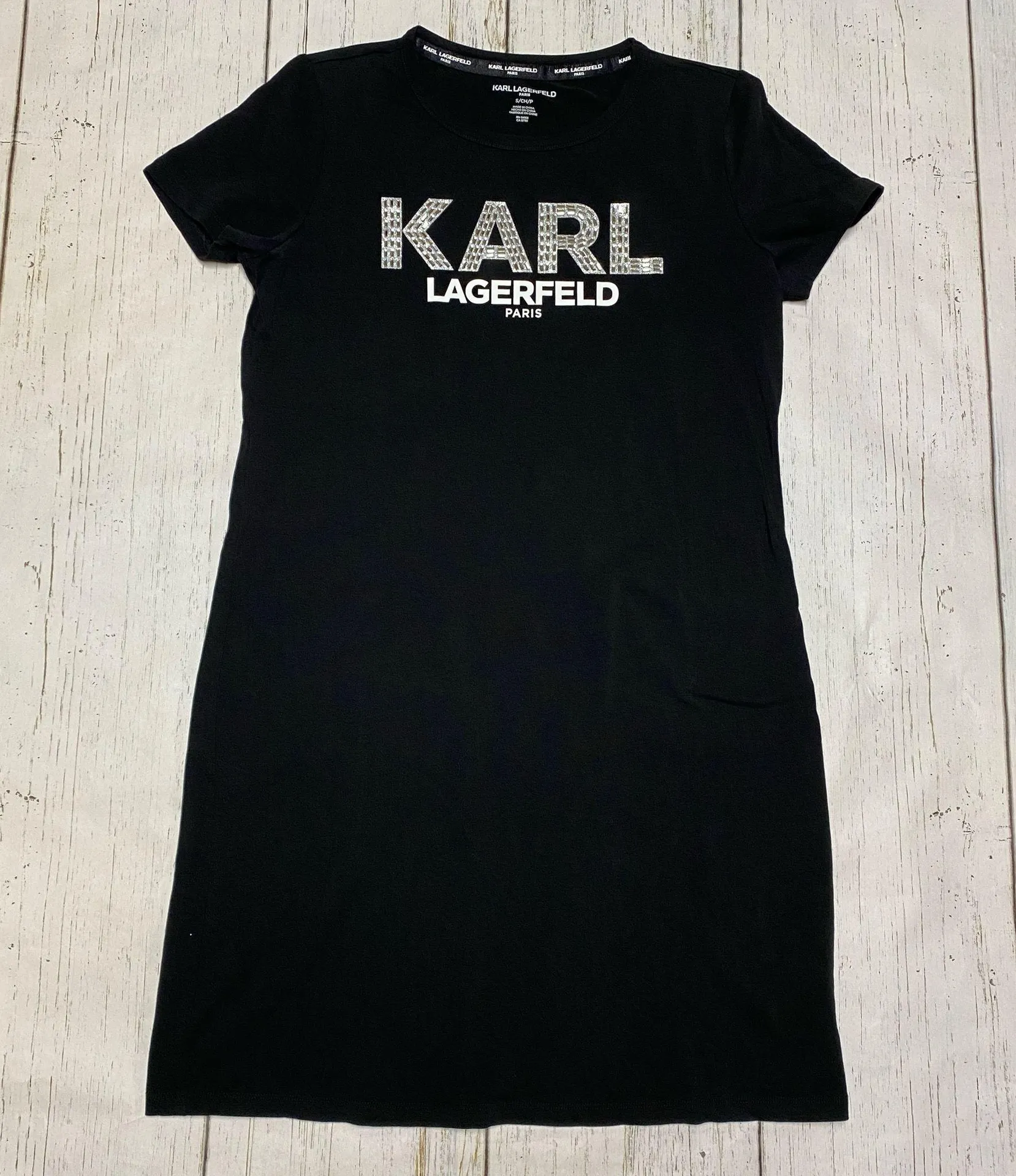 Karl Lagerfeld Paris Logo Rhinestone T Shirt Dress - Image 2