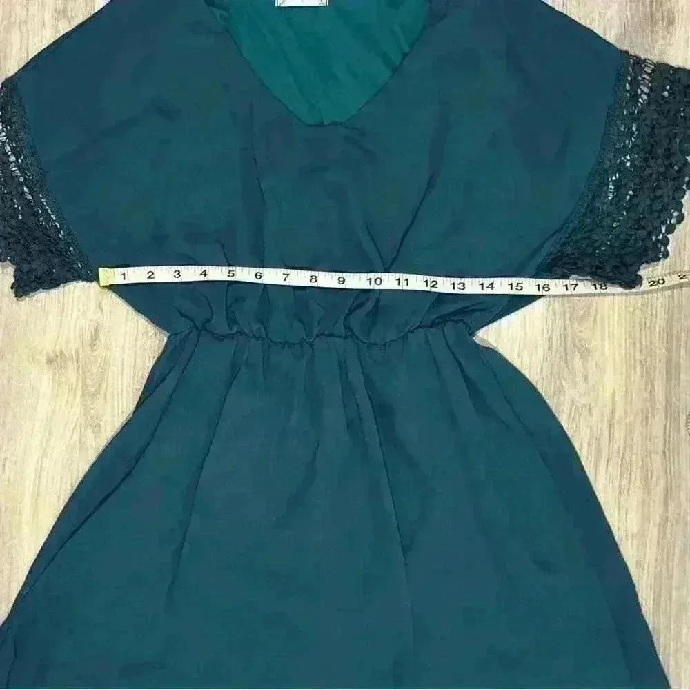 Altar’d State Mini Short Sleeve Dress Teal Crochet Hem Elastic Waist Size S - Image 5