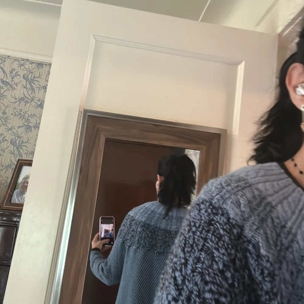 Nic & Zoe cotton blend sweater long cardigan Large L small hole piping - Image 9